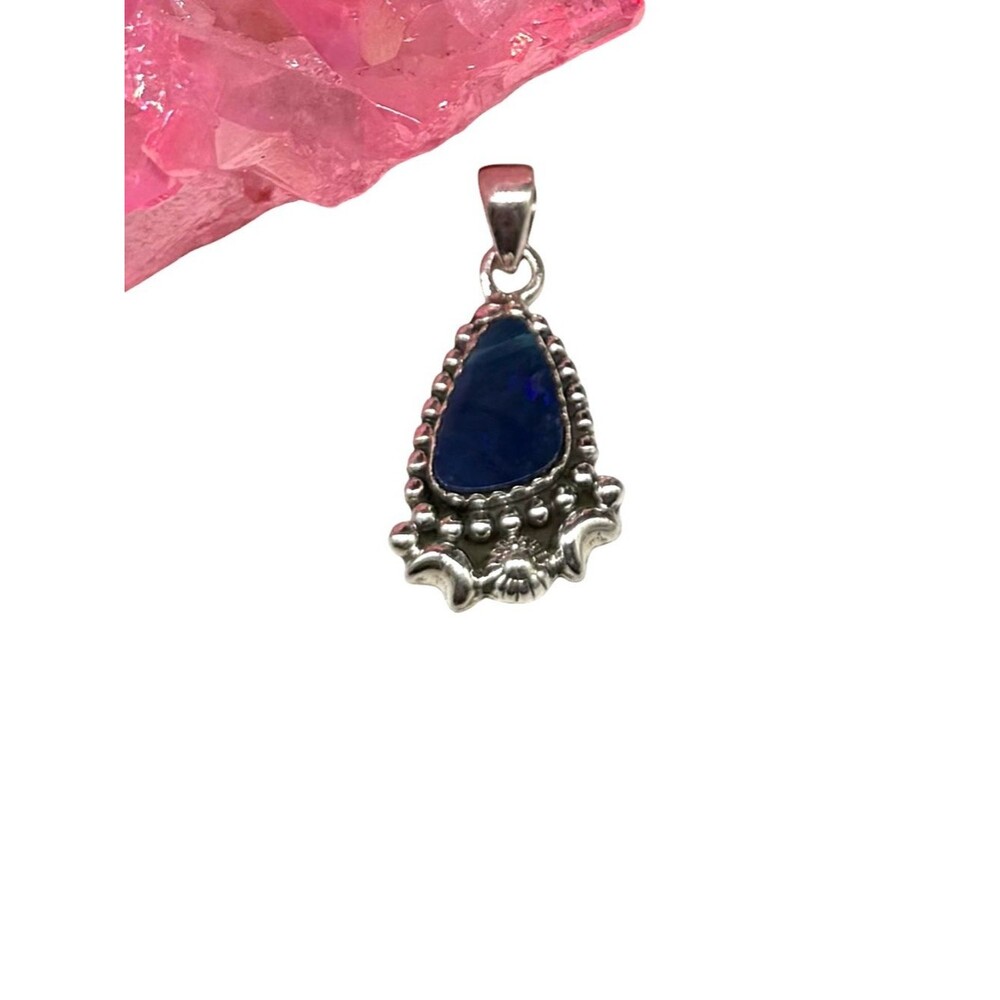 Blue Australian Fire Opal Stone Necklace Pendant Solid 925 Sterling Silver